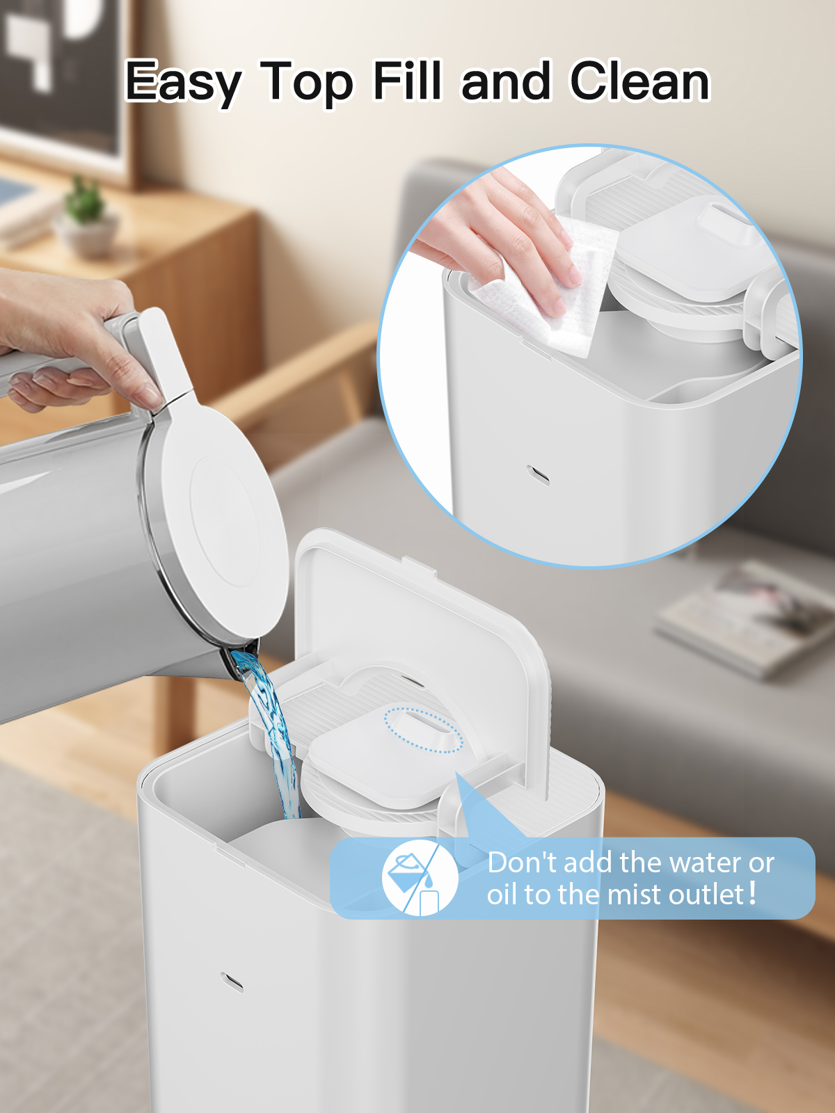 10L/2.64Gal Humidifiers for Bedroom, Top Fill Quiet Ultrasonic Cool Mist Humidifier Large Room, Covers 550ft², 60H Runtime, 24H Timer, 3 Mist Modes Humidifiers for Home, Office, Plants, White