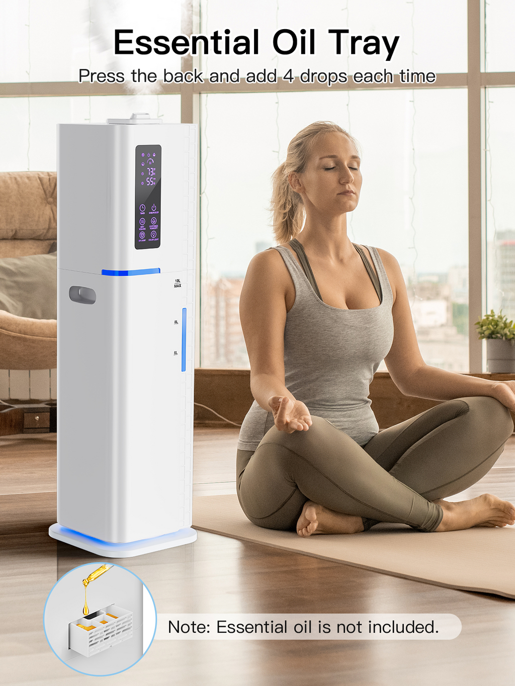 10L/2.64Gal Humidifiers for Bedroom, Top Fill Quiet Ultrasonic Cool Mist Humidifier Large Room, Covers 550ft², 60H Runtime, 24H Timer, 3 Mist Modes Humidifiers for Home, Office, Plants, White