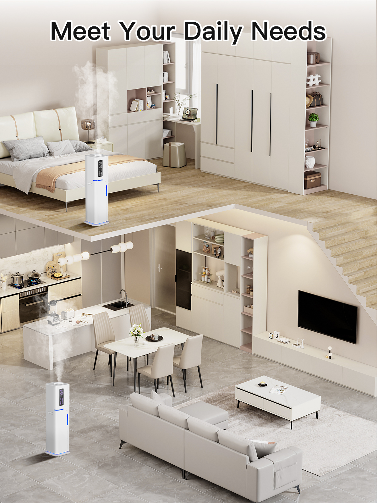 10L/2.64Gal Humidifiers for Bedroom, Top Fill Quiet Ultrasonic Cool Mist Humidifier Large Room, Covers 550ft², 60H Runtime, 24H Timer, 3 Mist Modes Humidifiers for Home, Office, Plants, White