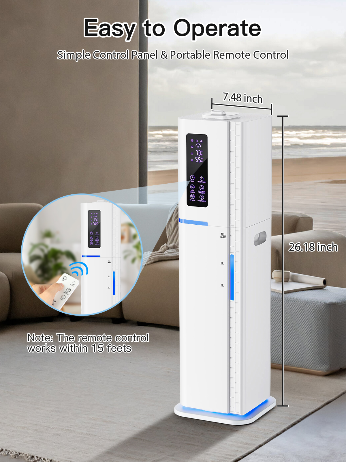 10L/2.64Gal Humidifiers for Bedroom, Top Fill Quiet Ultrasonic Cool Mist Humidifier Large Room, Covers 550ft², 60H Runtime, 24H Timer, 3 Mist Modes Humidifiers for Home, Office, Plants, White